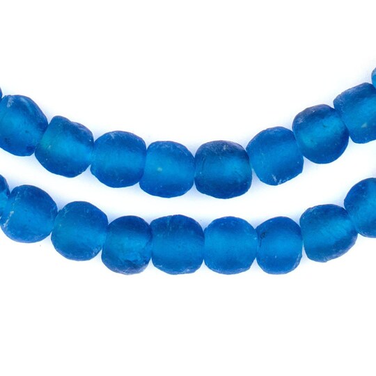 The Bead Chest African Recycled Glass Beads – Handmade in Ghana – Azul 7mm Strand for Jewelry Making, Crafts, and Home Decor I Approximately 65-70 Beads